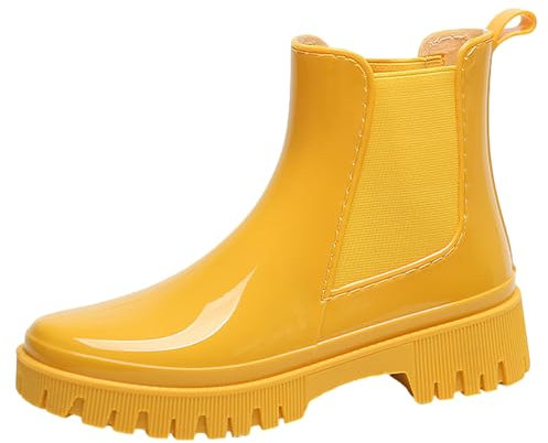 Jamrom Donna Moda Stivaletti Chelsea Stivali da Pioggia Tacco Grosso Stivali di Gomma Giallo SN0708183 EU41