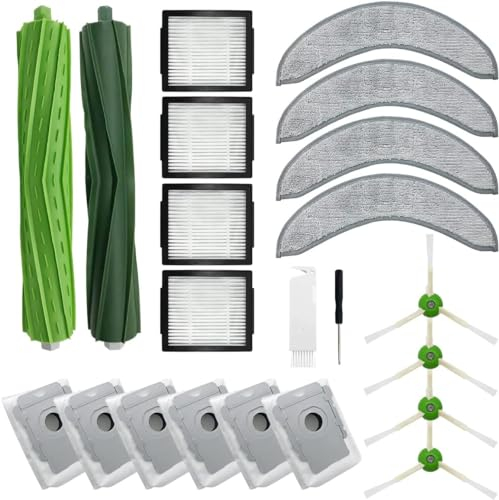 Replacement Parts for Irobot Roomba Combo J7 J7+ Vacuum and Mop Robot Accessories with 4 Mop Pads/2 Rubber Brushes/6 Dust Bags/4 Side Brushes/4 HEPA Filters/1 Cleaning Tool, Screwdriver 22 Pieces