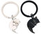 NyxSeat Lot de 2 porte-clés chat avec 1 boîte cadeau, en acier inoxydable, pendentif chat mignon, cadeaux pour amoureux et amis (noir, argent), noir et blanc, taille unique