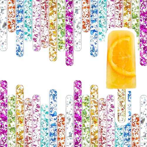 PIMXL Eisstiele - 50 Stück, Hochwertige und Zuverlässige Cakesicle Popsicle Sticks, Wiederverwendbare Eisstäbchen für Party, Festival und Home DIY, 11.5 * 1CM Acryl EIS am StielBunt