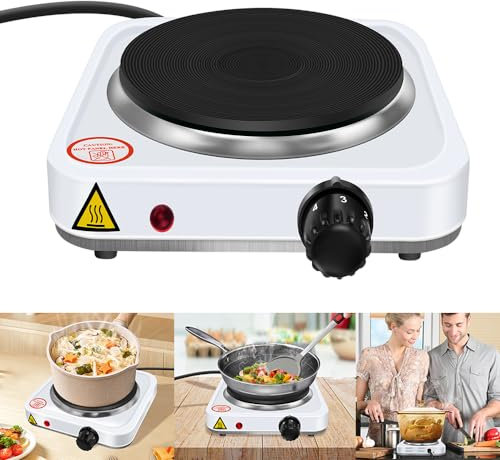 Single Hot Plate Portable Electric Hob 1000W Single Burner with Five Adjustable Temperature Control, Lightweight Mini Heating Plate for Home Caravans Bedsits Camping Table Top Cooking