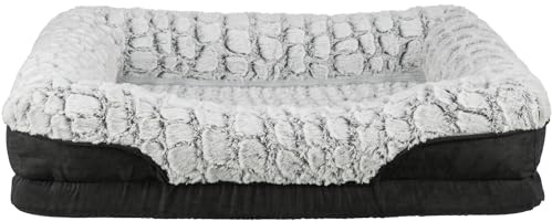 TRIXIE orthopädisches Hundebett Vital Lino 90 x 65 cm – schwarz/grau | Gelenkschonend durch viskoelastischen Schaum mit Memory-Effekt – für ältere Hunde, mit herausnehmbarem Wendekissen