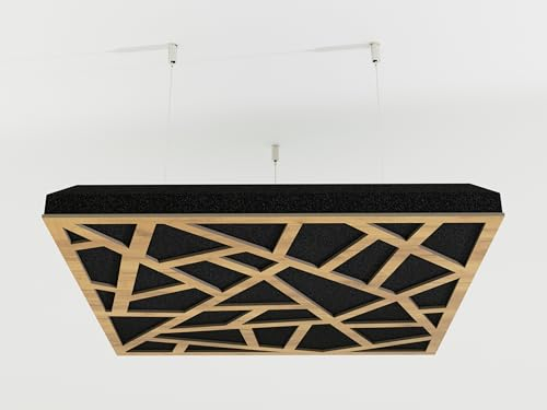 4er-Pack – Abgehängtes Decken-Akustikpaneel (Wolken-Design) mit Befestigungsset | 50x50x5cm | Schallabsorption und Diffusion | Akustikbehandlung | Farbe: [SKYROSS | Eiche]