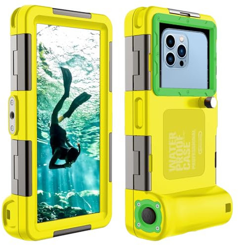 Xiufavty 𝟐𝟎𝟐𝟓 Upgrade Underwater Diving Phone Case for iPhone 16/15/14/13/12/11 Pro Max/XR/XS/X Galaxy S24/S23/S22/S21 Universal Waterproof Case for Snorkeling Photo Video Yellow