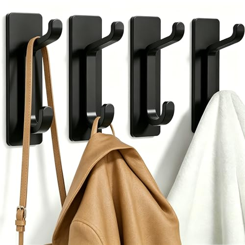 Josmimic Handtuchhalter ohne bohren: 6KG Klebehaken extra stark, Selbstklebende Wandhaken Huthaken für Badezimmer, Handtuchhaken und Kleiderhaken, 4er Set, Schwarz
