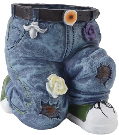 Xiuganpo Jeanshose Blumentopf Gartenfiguren-Pflanzgefäß aus Kunstharz Im Retro-Jeans-Stil Niedliches, Einzigartiges Gartengeschenk für den Außenbereich Blumentöpfe Blumentopf-Ornament