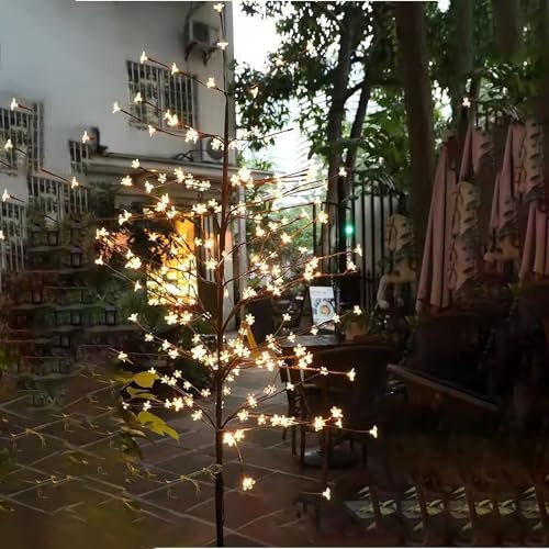 Pianta Artificiale da Interno Albero Illuminato Artificiale di Fiori di Ciliegio All'aperto, Albero di Decorazioni Natalizie con Lampada a Led E Fiori di Ciliegio, Albero di Simulazione per Il Patio d