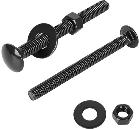 Kit di bulloni a testa tonda 1/4-20 x 4, in acciaio inossidabile 304, viti con dadi esagonali e rondelle piatte, testa rotonda a collo quadrato, filettatura completa, finitura nera, 8 set