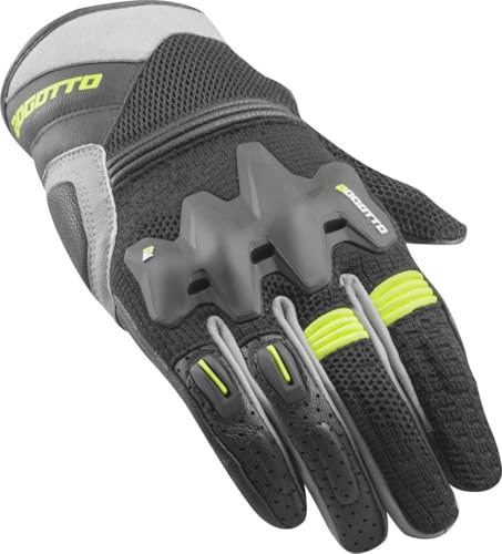 Bogotto Xatran perforierte Motorrad Handschuhe, schwarz/grau/neon-gelb, L