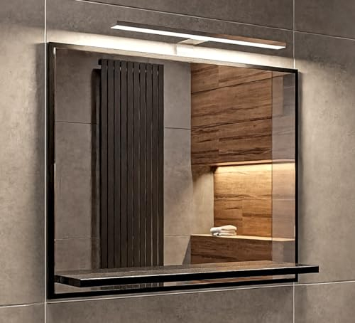 HAJDUK FURNITURE Badspiegel IP44 mit Beleuchtung und Ablage, Schwarz Badezimmer Wandspiegel 60 cm, Badezimmerspiegel Bad Spiegel mit LED 4000K