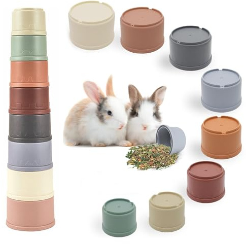 RJFUJP Lot de 8 gobelets empilables pour lapins - Jouets empilables pour cacher la nourriture et s'amuser - Tasses empilables pour lapins de petits animaux - Multicolore et différentes tailles
