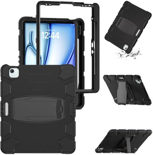 Schutzhülle für iPad Pro 12.9 2022/2021/2020/2018, Hybrid-Schutzhülle für iPad 12.9 6./5./4./3. Generation, mit integriertem Stifthalter, Ständer, Schwarz