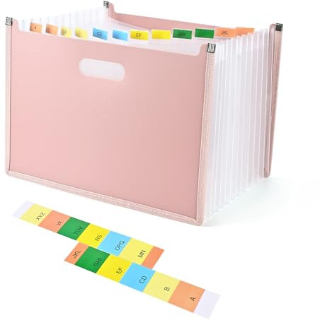 Valtiner Akkordeon-Aktenordner, 13 Fächer, Fächermappe mit bunten Registern, monatlicher Papierrechnungen, Quittungen, Schreibtisch-Ordner für A4, Briefgröße, Schule, Bürobedarf (Rosa)