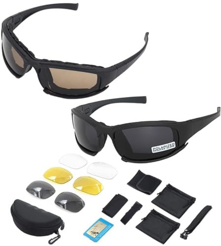 BONFQERT 2 Pairs of Motorcycle Glasses, Motorcycle Goggles - Goggles Safety Glasses Polarised with 5 Pairs of Lenses