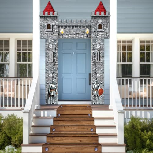 CHUNNIN Mittelalterliche Partydekoration für den Eingangsbereich, Partyzubehör, mittelalterliches Thema, Türbanner zum Aufhängen, Burg, Ritter, Veranda, Banner für Kinder, Geburtstag, Babyparty