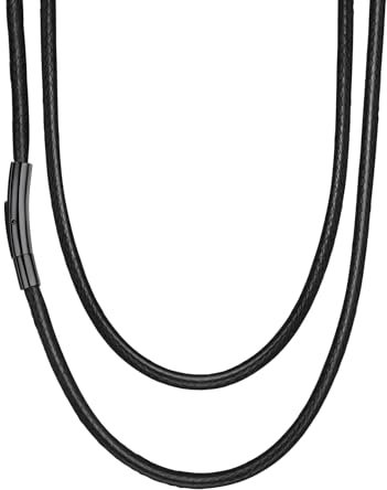 Suplight Necklace Man 3mm Black Faux Leather Braided with Clasp Cord Chain for Men Women 71cm