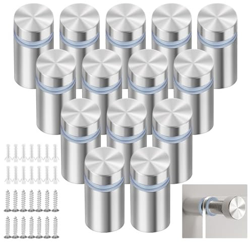 14 Stück Abstandshalter Edelstahl, 12 x 25mm Schilderhalter Abstandshalter Wand mit Schrauben, Edelstahl Werbeschraube, Wandabstandshalter Schraub für Werbetafeln, Schildern, Bilderrahmen