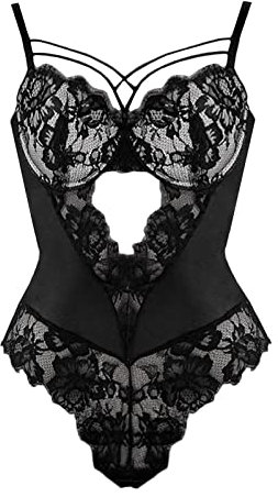 Sexy Costume Women Bra And Knickers Sets Women Crochet Strap Lingerie Ladies Embroidery Cutout Teddy Underwear White Sexy Dress Night Gown Women Sexy Bow (Black, S)