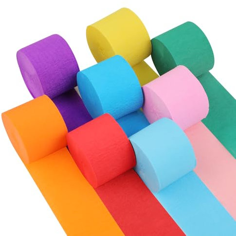 8 Rouleaux de Papier Crépon Coloré, Bande Décorative en Papier Crépon, Serpentins Multicolores pour Mariage, Carnaval, Événements Festifs et Projets Créatifs, Rubans 4,5 cm x 25 m