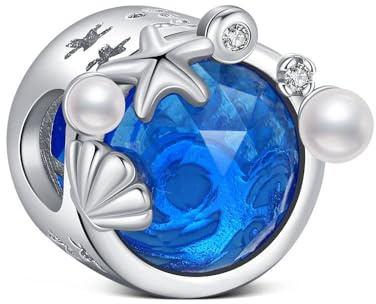 KEQ Blaues Meer Waves Charm für Damen Ozean 925 Sterling Silber für Bettelarmbänder Europäischer Stil Silber Charm Sommergeschenk Meeresmotiv