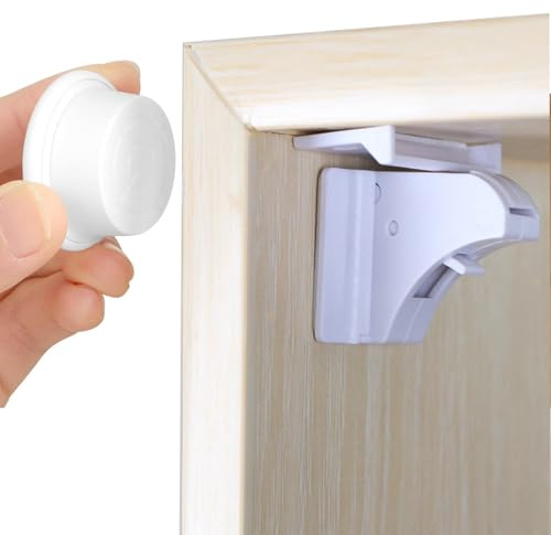 YUNYU Magnetische Schrankschlösser, Kindersicherungen für Schubladen und Schränke, Weiß