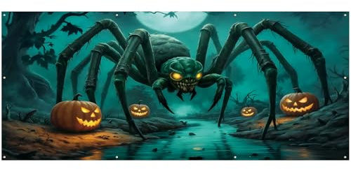 XhuangTech Halloween-Garagentor-Banner, Horror-Thema-Türabdeckung mit 10 Ösen, 100D Polyester, gruseliger Kürbis, gruseliges Hängebanner, Party-Dekoration (15 x 30 cm große Spinne)