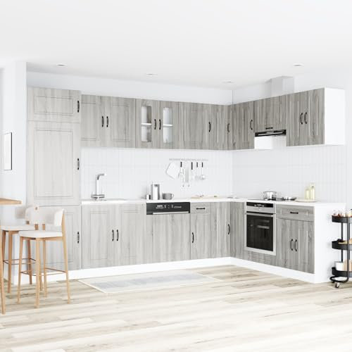 NQJIBUE Küchenschrank Kalmar mit Doppelwaschbecken Grau Sonoma HolzSchränke & Aufbewahrung Küchenschränke