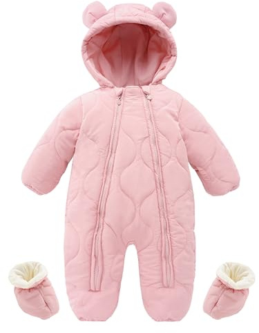 Happy Cherry - Mameluco Bebé Invierno con Cubrepiés Traje de Nieve Recién Nacido Mono Cálido con Capucha Niño Niña Pelele Entero Cómodo Ropa de Una Pieza Calentito Infantil - 3-18 Meses