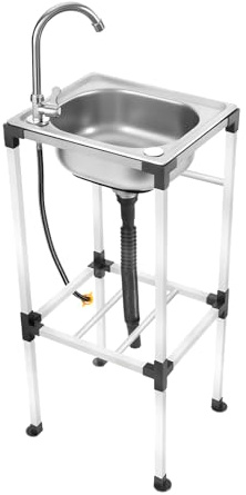 Fregadero independiente de acero inoxidable, fregadero de cocina, lavabo, lavabo con grifo, fregadero móvil de acero inoxidable con dispositivo de drenaje para cocina,restaurante,garaje,83x33x38cm