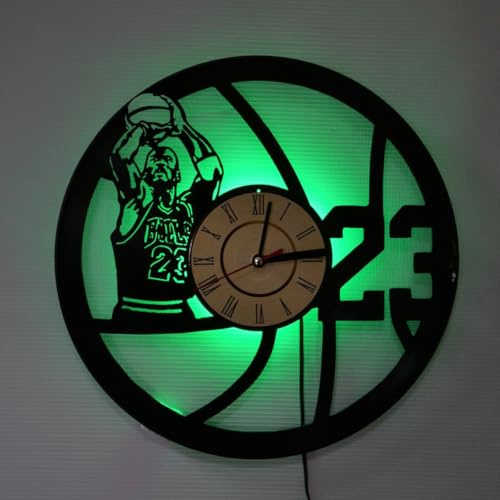 Smotly Vinyl Wanduhr, Basketball Legende Nr. 23 Michael Jordan Design Wanduhr mit LED-Nachtleuchte Wand Dekoration Geschenk