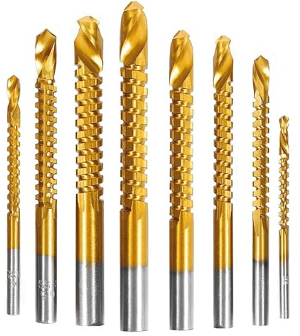 KEWAYO 8Pcs Serrated Twist Drill Bit Set 3-10mm, HSS Titanium Coated Saw Drill Bits with Spiral Grooving, Multifunctional Side Cutting Drill Bits for Wood, Plastic, Metal, Woodworking DIY Tools