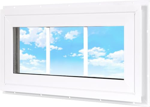 NOTASA Finestra fissa in vinile per uso domestico, 25,4 x 45,7 cm, colore bianco | Finestra a doppia lastra con griglie e vetro temperato per casa, garage