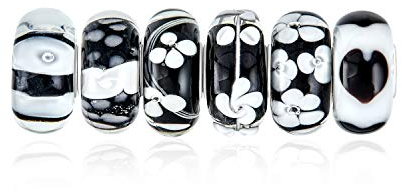 Bling Jewelry Gemischter Satz Von Bündel .925 Sterling Silber Kern Transluzente Schattierungen Von Weiß Schwarz Floral Murano Glas Swirl Charme Bead Spacer Passt Europäische Armband Für Frauen Teen