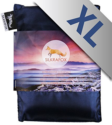 Silkrafox XL - extragroßer, ultraleichter Schlafsack, Hüttenschlafsack, Inlett, Sommerschlafsack, Kunst- Seidenschlafsack, blau