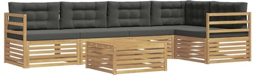 vidaXL Outdoor-Sofagarnitur 6 pcs Weiß und Anthrazit Polyester, Patio Ecksofa, modernes Lounge-Set für draußen, wetterfestes Gartenmöbel für die Terrasse, Bequeme Sitzgelegenheit