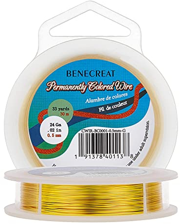 BENECREAT 30m Alambre de Cobre Cable Metálico Accesorios de manualidad para Diseño de Bisutería - Dorado Calibre 24