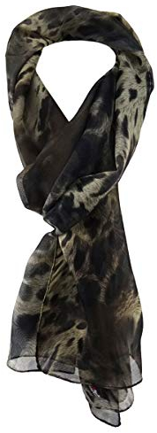 TigerTie Unisex Chiffon Schal in beige dunkelbraun schwarz grau Leoparden Muster - Gr. 160 cm x 36 cm