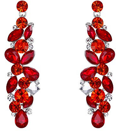 EVER FAITH Österreichische Kristall Braut Träne Tropfen Blume Cluster Ohrringe Rubin Farbe Rot Silber-Ton