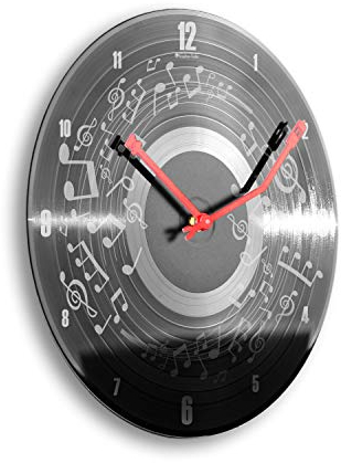 Kreative Feder Musical Notes Notenschlüssel Schallplatten-Uhr Retro Vinyl Designer Funk Wanduhr leise Funkuhr ohne Ticken 30cm (Musical Notes, leises Funkuhrwerk)