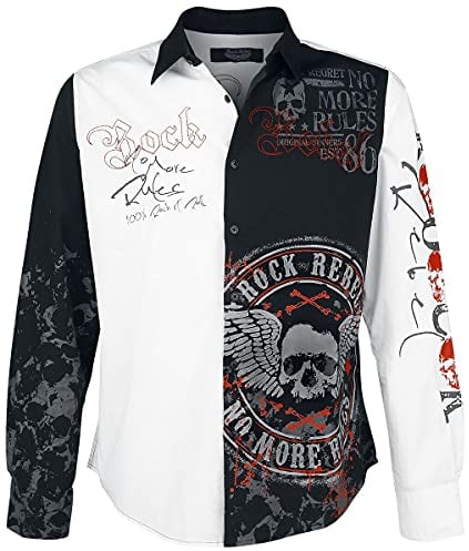 Rock Rebel by EMP Herren schwarz-weißes Hemd mit rockigem Print L