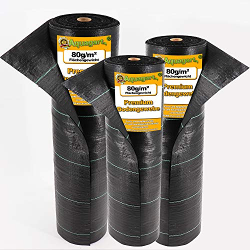 Aquagart Robuste Unkrautfolie 90g/m² Unkrautschutz I Bodengewebe Unkraut-Gewebe I Gartenvlies Unkrautvlies Wasserdurchlässig Mulchfolie UV-Vlies + 10 Erdanker Gratis (90, 90g 1m breit)