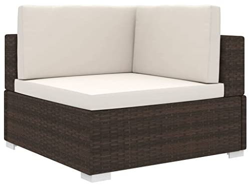 vidaXL Ecksofa mit Auflagen 1 STK. Gartensofa Gartenmöbel Sofa Lounge Rattanmöbel Rattansofa Ecksessel Poly Rattan Braun Stahlrahmen 70x70x52,5cm