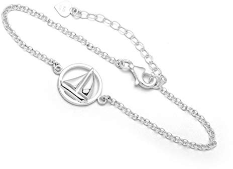 DUR Damen Armband Ahoi Segelschiff aus 925er Sterling-Silber Silber, Länge: 17 cm, A1626
