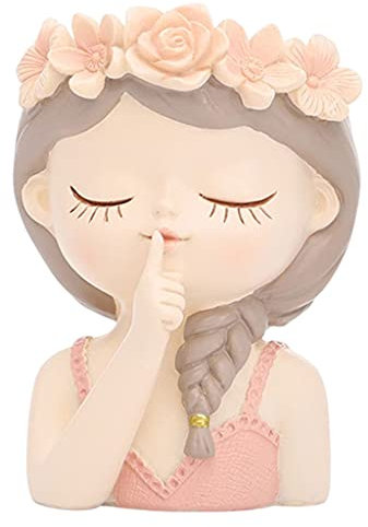 Baoblaze Ragazza Testa Viso per Piante Donne Busto per Fiori Cactus succulenti per fioriere Soggiorno per Interni Desktop, 7x7x11 cm