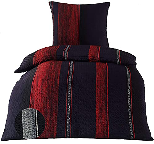 BaSaTex Microfaser Seersucker Bettwäsche Bettgarnitur Bernhard Silber/Schwarz bügelfrei in 3 Größen 155x220 cm 80x80 cm