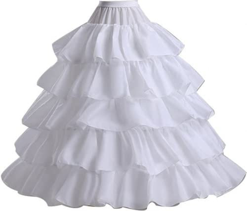 SSDH Petticoat mit 4 Ringen für Brautkleid, 5 Rüschen, Ballkleid, Halbrock, weiß, Einheitsgröße