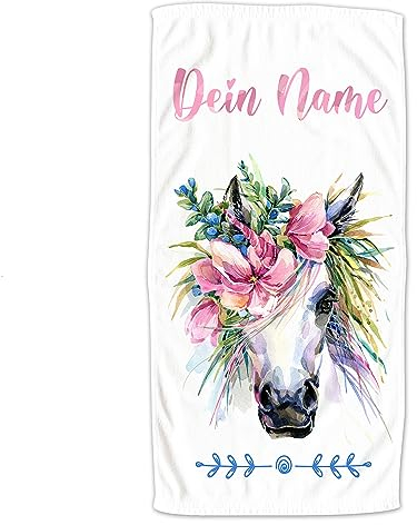 GRAZDesign Einhorn Badetuch mit Namen Handtuch für Mädchen von 2-10 Jahren Strand 140x70cm, Duschtuch für Schwimmunterricht