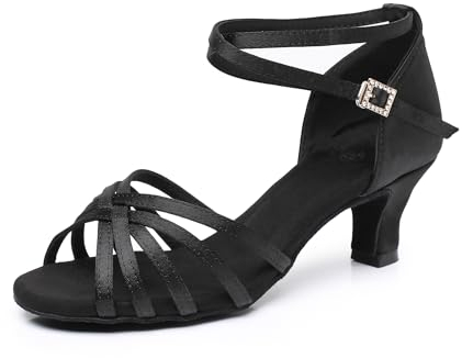 Danzschuhe Damen Latein für Damen Schwarz Professionelle Tanzschuhe Ballsaal Party Salsa Tanzübung Performance Schuhe Schwarz 5 cm 39 EU