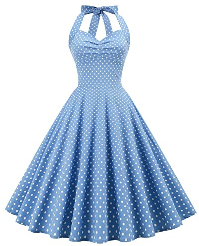 Vestido de fiesta de té de fiesta de fiesta de fiesta de té de baile vintage de los años 50 con botones florales de los años 50 Rockabilly Audrey Hepburn, Azul retro., Medium