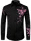 PARKLEES Men's Hipster Rose Floral Print Design Slim Fit Long Sleeve Button Up Party Dress Shirt Black Pink M